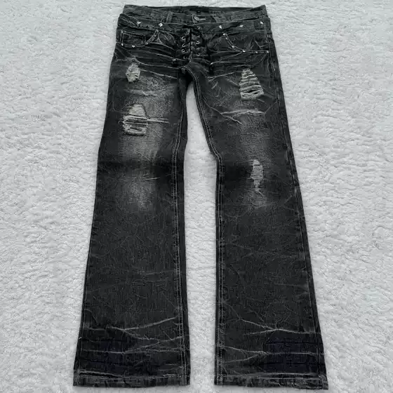 Y2K Millennium Washed Jeans New Dark Gothic Vintage High Street Lace-Up Flare Pants