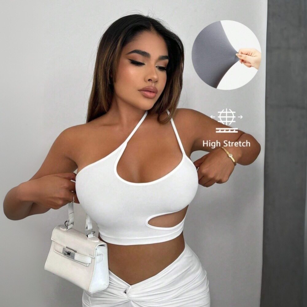 Womens Sexy Asymmetrical One Shoulder Crop Top Spring Summer Collection Trendy Design Comfortable Fabric Wholesale