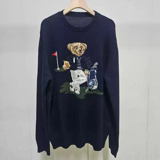 26Th Autumn/Winter New Style Cotton Heavy Cartoon Bear Round Neck College Style Age-Reducing Versatile Men's Sweater A19