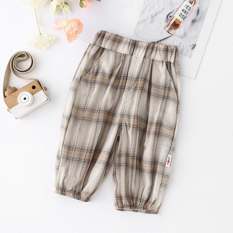 Lazy Style Retro Plaid Wide-Leg Pants, New Summer Elastic Waist Loose Mosquito-Proof Cropped Pants, Versatile Design