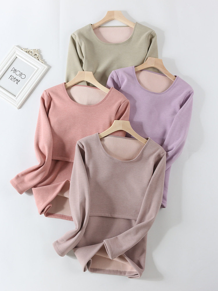 Pregnant Women's Lactation Warm Top fleece-lined Thickened Cationic Composite One-piece Cashmere Postpartum Feeding Moon Clothing for Autumn and Winter