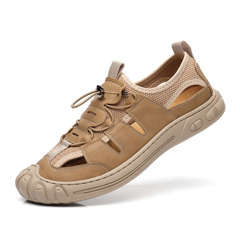 Dép Sandal Nam Da Mờ Thoáng Khí Chiều Cao Đế Khoảng 3cm Màu Be, Xám