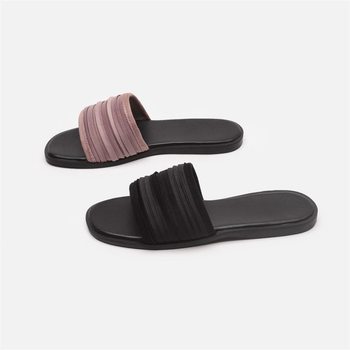 Wish Cross-Border Women's Shoes Casual One-Line Flats Slippers for Women Summer Outer Wear Pleated Versatile Sandals Lightweight and Non-Slip