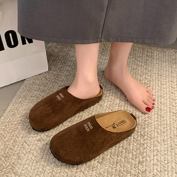 2025 summer new style one-word drag woven beach ladies slippers outer wear flat bottom women's shoes