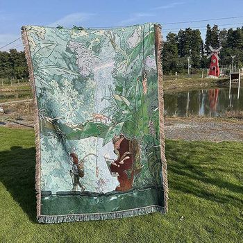 Manufacturer Outdoor Camping Blanket Picnic Mat Woven Jacquard Landscape Tapestry Blanket Peripheral Gift Line Blanket Blanket Customization