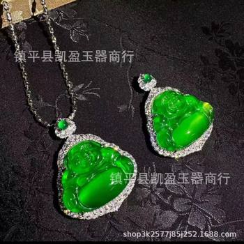 Wholesale New High Ice Green Chalcedony Buddha Pendant Emerald Agate Women's Jade Maitreya Buddha Necklace Live Supply