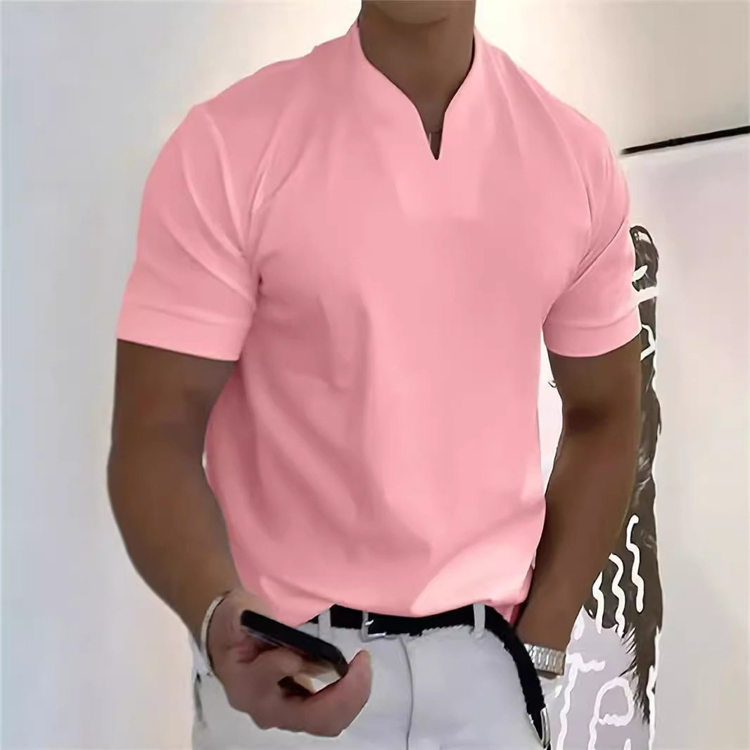 2023夏季新款肌肉男健身 运动T恤男装弹性棉短袖夏季V领T恤 亚码