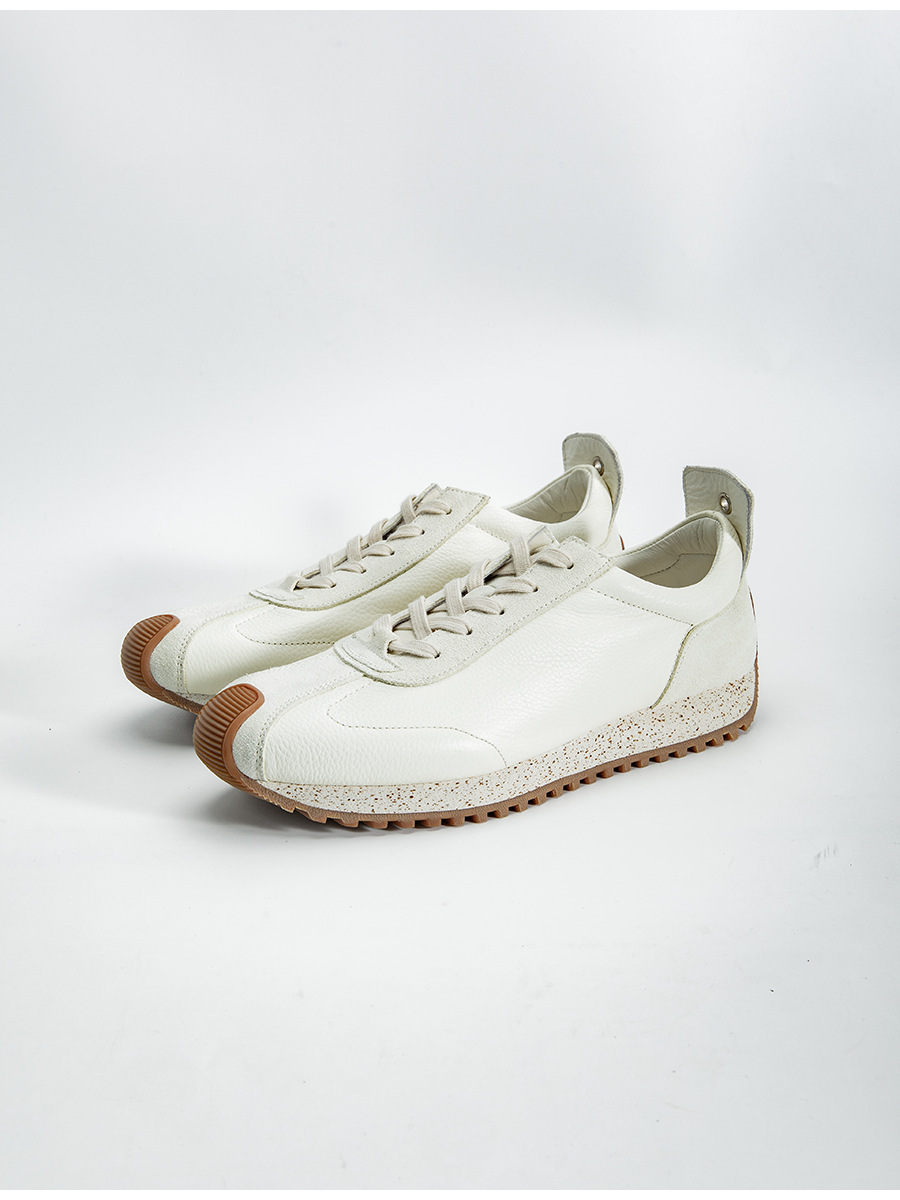 Giày sneaker da mềm thủ công phong cách retro — Màu xanh lam, Màu trắng, Màu xanh quân đội, Màu cà phê