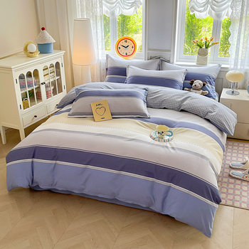 Mercury Home Textiles Cotton Four-Piece Set 100% Cotton Quilt Cover Single and Double Quilt Cover Student Dormitory Fitted Sheet Three-Piece Set