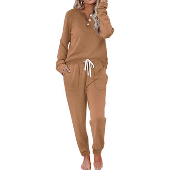 2025 European and American New Two-Piece Women's Casual Pocket Suit Buttoned Sweatshirt Pants Sports Suit