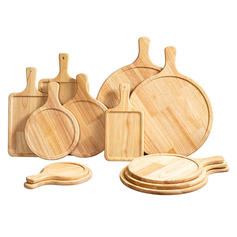 Unpainted Pizza Plate Wooden Tray Round Japanese Solid Wood Steak Plate Cake Plate Bread Cake Meal Steak Cutting Board