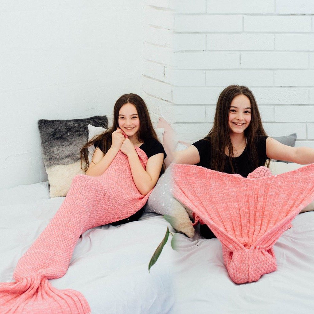 Mermaid Blanket Wool Knitted Fish Tail Blanket Air Conditioning Blanket Birthday Gift Parent-Child Mermaid Blanket Ready Stock