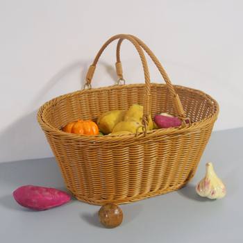 Rattan-like portable basket shopping basket picking basket shopping basket hand-woven iron frame reinforced pastoral style Portable Basket