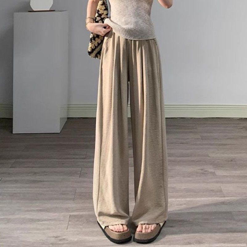 Summer Loose Fit Wide Leg Trousers Lightweight Acetate Fabric High Waisted Casual Style Perfect for Everyday Wear
