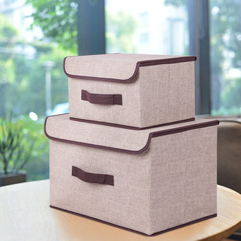 Factory Direct Sales Fashionable Cotton and Linen Storage Box Two-Piece Set Foldableing Storage Box Two-Piece Clothes Storage Box