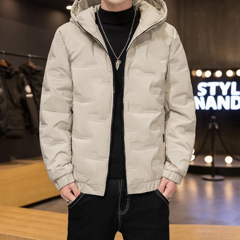 Men's Short down Jacket, Thickened, 2025 Winter New Style, Hooded Parka, Korean Style Trendy White Duck down Coat
