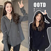 Maternity clothes cotton shoulder long-sleeved T-shirt Women's Spring and Autumn Mid-length plus size niche top zipper hooded bottoming shirt