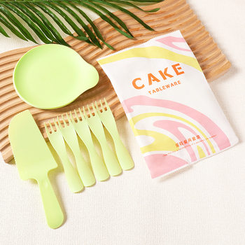 Cake Dinner Plate Knife and Fork Set Disposable Dinner Plate Cake Tableware Combination Water Drop Plate Plastic Cake Cutlery Plate