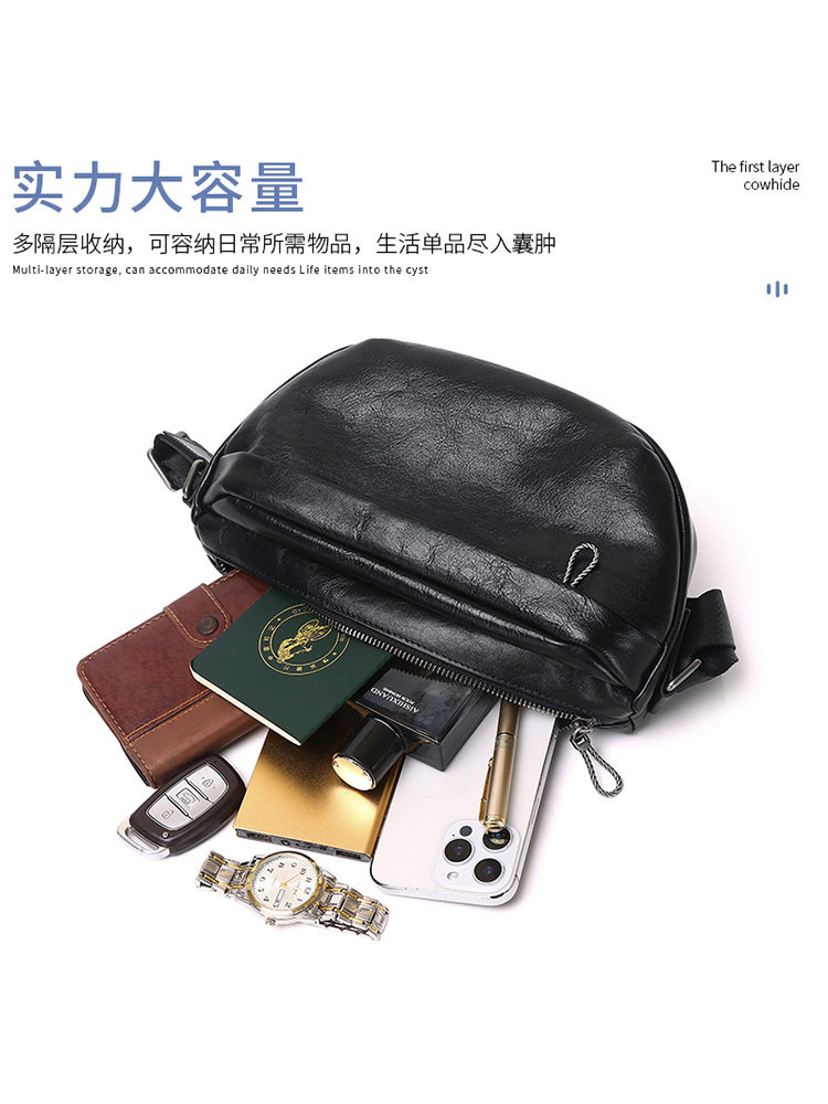 2025 New Autumn and Winter Men's Outing Portable Bag Genuine Leather Commuter Chest Bag Men's Vegetable Tanned Cowhide Crossbody Bag Men's