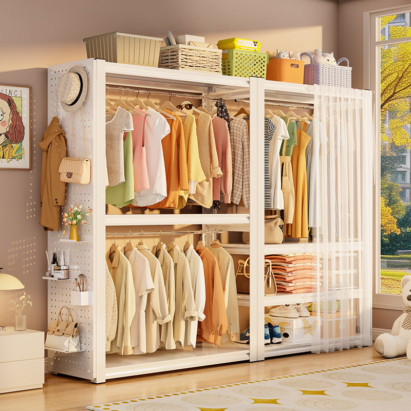 Simple Shelf-Style Wardrobe for Rental Apartments, Open-Style Pegboard Storage, Clothes Rack, Home Bedroom Coat Rack