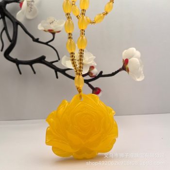 Imitation Beeswax Sweater Chain Long Ethnic Necklace Literary Female Peony Flower Pendant Sweater Live Gift
