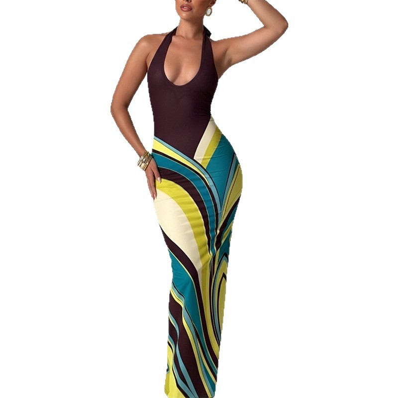 Summer Floral Print Bodycon Maxi Dress for Women Sexy Slim Fit Beach Vacation Style Wholesale Available