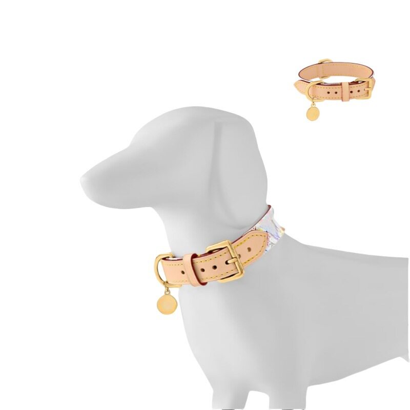 New Murakami White Color Pet Leather Collar Puppy Collar Cowhide Old Flower Collar Teddy Fighting Dog