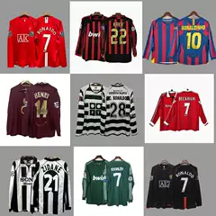 Retro Jersey Long-Sleeved Football Uniform Beckham Zidane Messi C Ronaldo Classic National Team Uniform