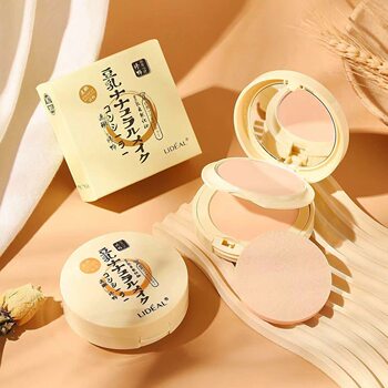 Lingdian LIDEAL silk soft modified double layer powder cake women's makeup oil control invisible pores dry and wet dual-purpose soybean milk powder cake