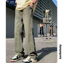 LKTM Men's# American Retro Logging Pants Men's High Street vibe Fashion Brand Loose Straight Casual Tooling Pants