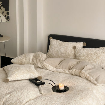 Super Thick and Warm! Winter Thickened Milk Velvet Four-Piece Set Coral Fleece Bed Sheet Duvet Cover Double-Sided Fleece Bedding