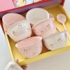 Pink Bow Rice Bowl Girl's Heart Ceramic High Temperature Underglaze Color Household Dessert Bowl Oven-Microwave