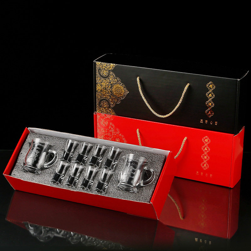 Liquor Glass Set Gift Box with Gold-Painted Spirit Glasses, Small Tasting Cups, Portable Gift Box Set