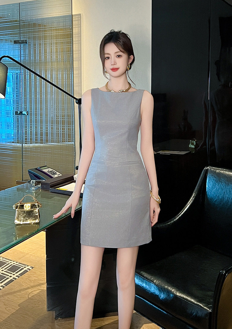 Đầm ôm body nữ không tay phong cách Pháp, cạp cao tôn dáng — [Xám], [Mơ] chi tiết 10