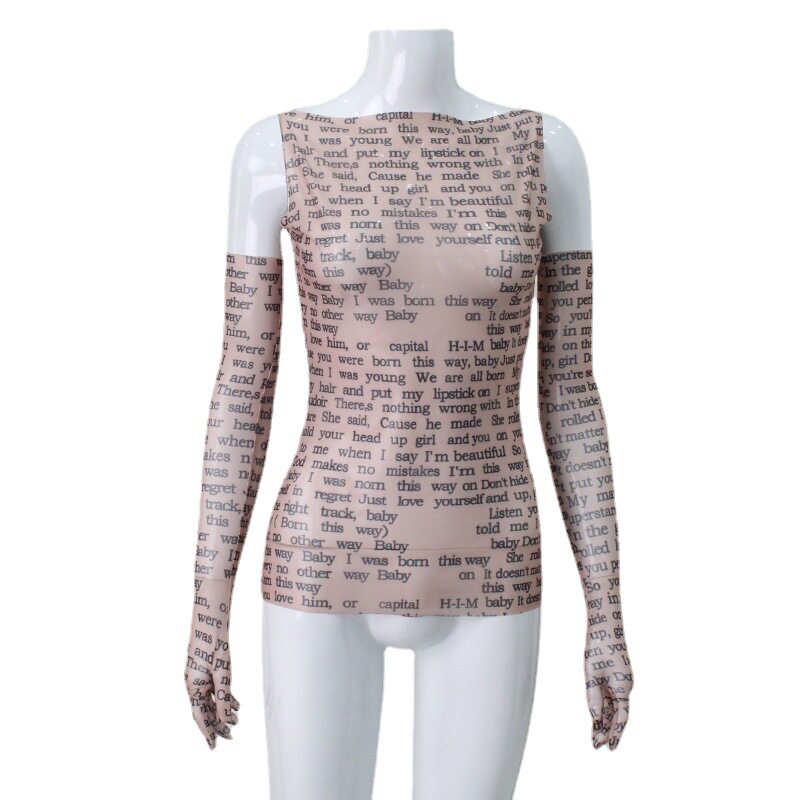 Fashionable Sleeveless T Shirt Round Neck Mesh Fabric Letter Print Casual Wear for Trendy Women Wholesale Available