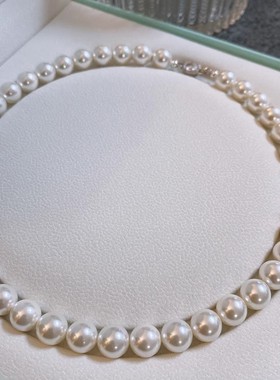 S925银白月光鸽子蛋石澳白天然澳母贝壳珍珠项链女轻奢镶钻锁骨