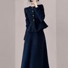 Tweed Style Blue Suit Skirt 2025 Autumn New Style Waist Slimming Look Ladylike Elegant Slim Two-Piece Set