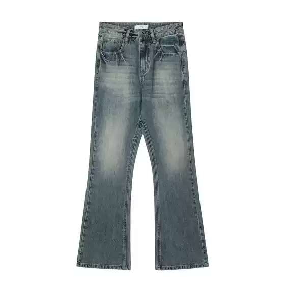 Denim Flared Trousers Men's Fashionable Brand vintage Fashion Popular Loose Wide-legged Micro-pants Contrast Color Washed Trousers