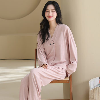 2025 Spring and Autumn Color Cotton Maternity Pajamas with Chest Pad for Postpartum Nursing Homewear Breastfeeding Clothes November