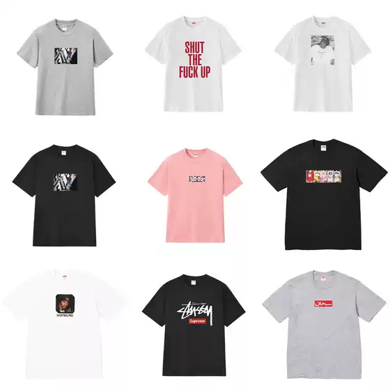 Cross-Border Wholesale Sup American Fashion Brand Letter Print 260g Pure Cotton T-Shirt Loose Casual Couple's Round Neck Short Sleeve