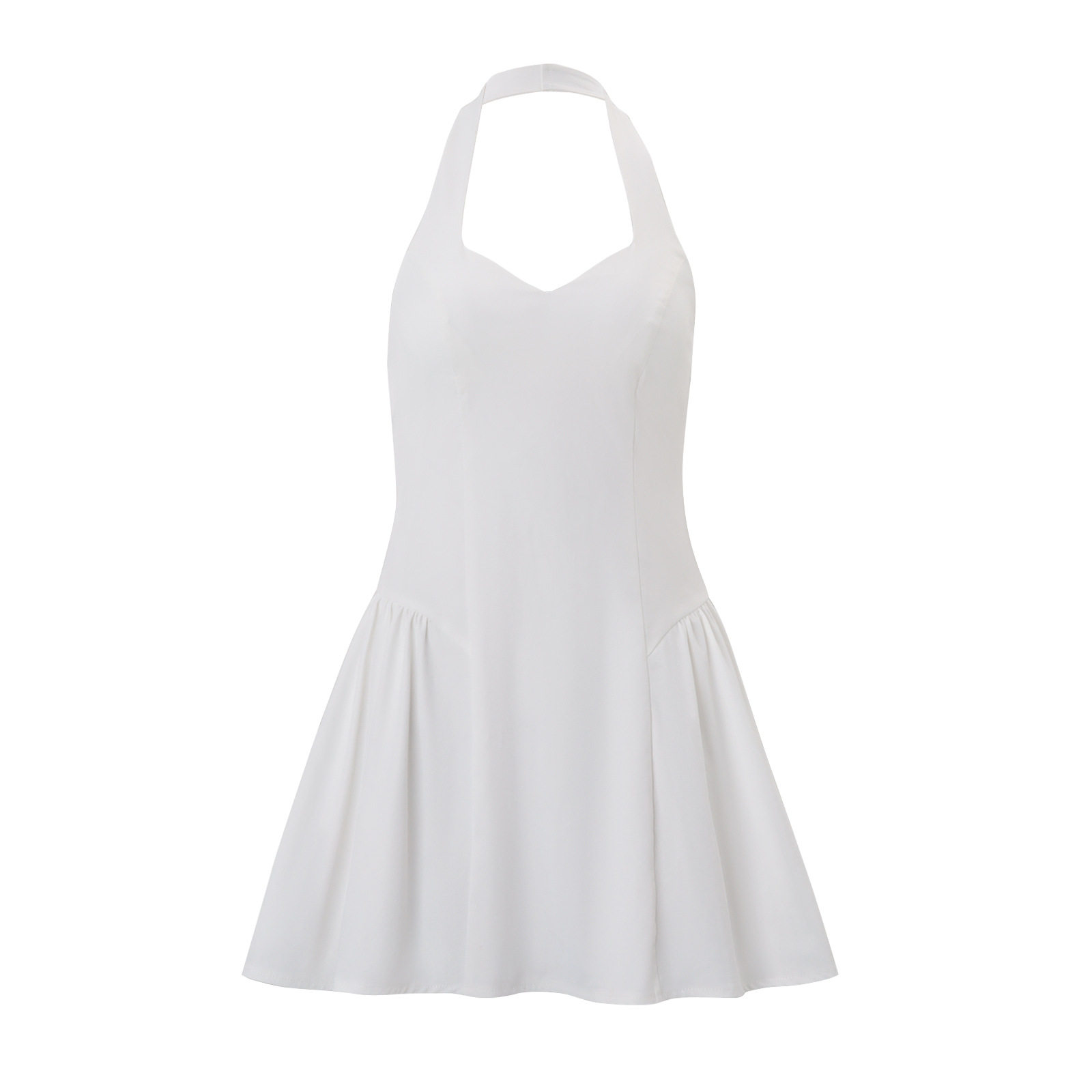 Summer Womens Dress Solid Color V Neck Halter Neck Waist Defined Trendy Street Style for Casual Outings