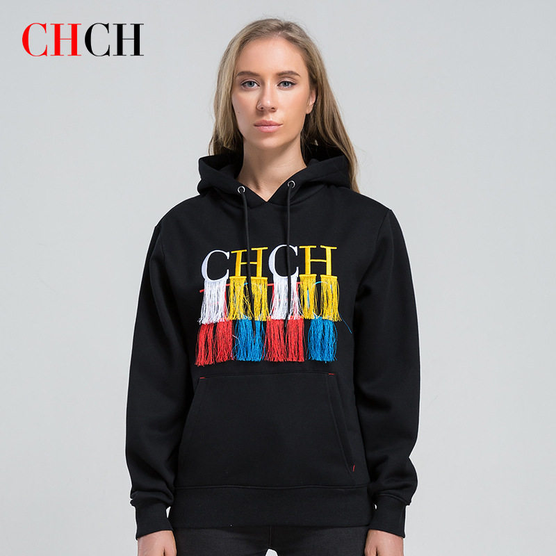 Модный свитер с капюшоном, вышитый буквами CHCH, корейская версия свободного универсального топа с длинными рукавами в ленивом стиле