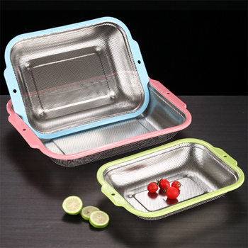 Stainless steel drain basket dense hole mesh sieve multi-functional rice washing sieve fruit basket thickened fruit and vegetable storage drain Basin