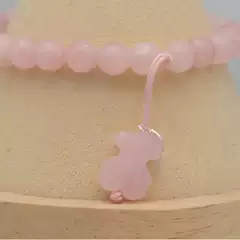 Minimalist Bear S925 Silver Rose Quartz Natural Stone Bracelet, Fashionable Niche Elegant Cute Bear Silver Jewelry