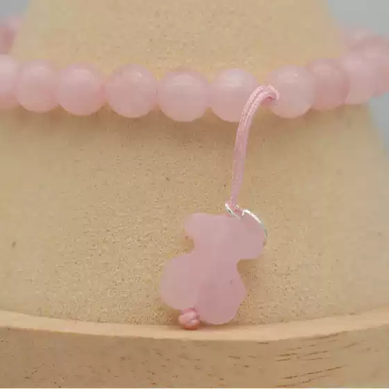 Minimalist Bear S925 Silver Rose Quartz Natural Stone Bracelet, Fashionable Niche Elegant Cute Bear Silver Jewelry
