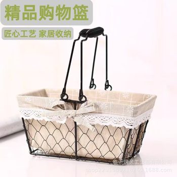 Korean Ins Satchel Iron Storage Basket Supermarket Shopping Basket Fruit Flower Basket Bread Basket Wire Storage Basket Picnic