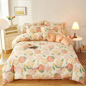 100% Cotton Four-Piece Set for All Seasons, Small Fresh Student Dormitory Quilt Cover, Bed Bed Sheets, Quilt Three-Piece Set, Thin Style
