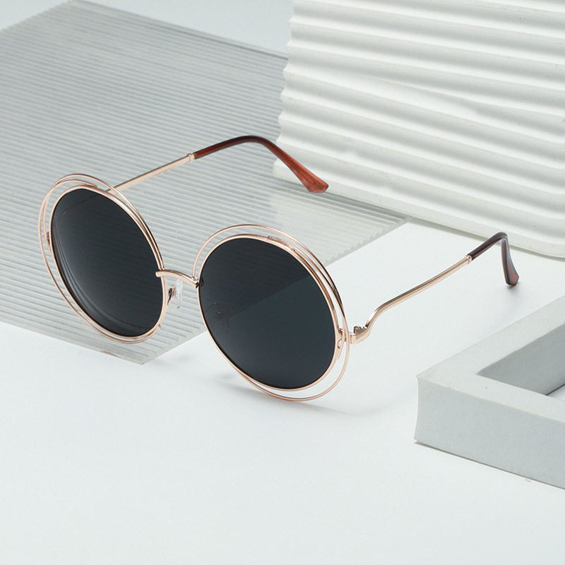 Korean fashion metal double ring sunglasses reflective HD color film sunglasses men and women fashion sunglasses wholesale