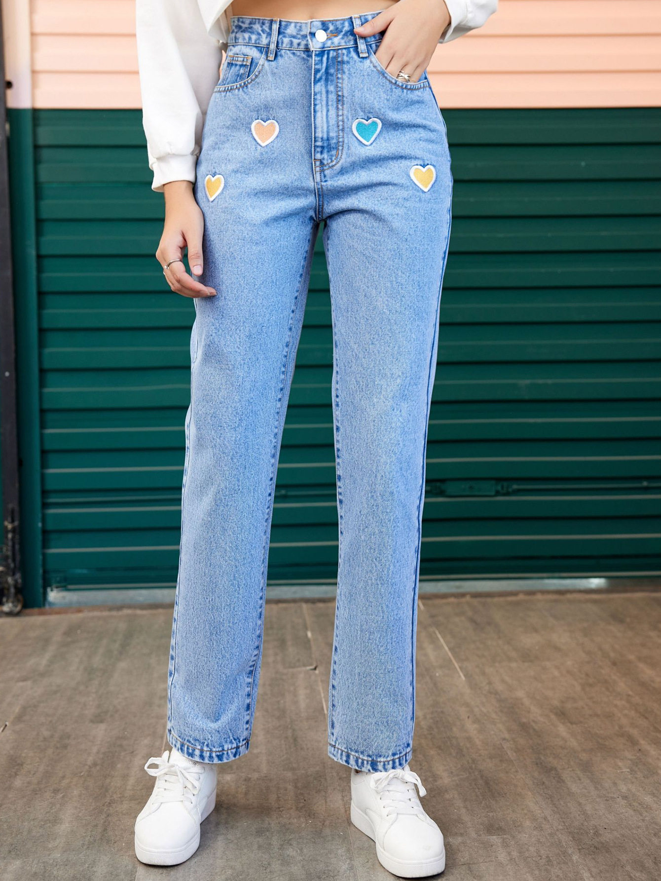 Womens Embroidered Straight Leg Denim Trousers Loose Fit Versatile Style Fashionable Design Casual Wear Wholesale
