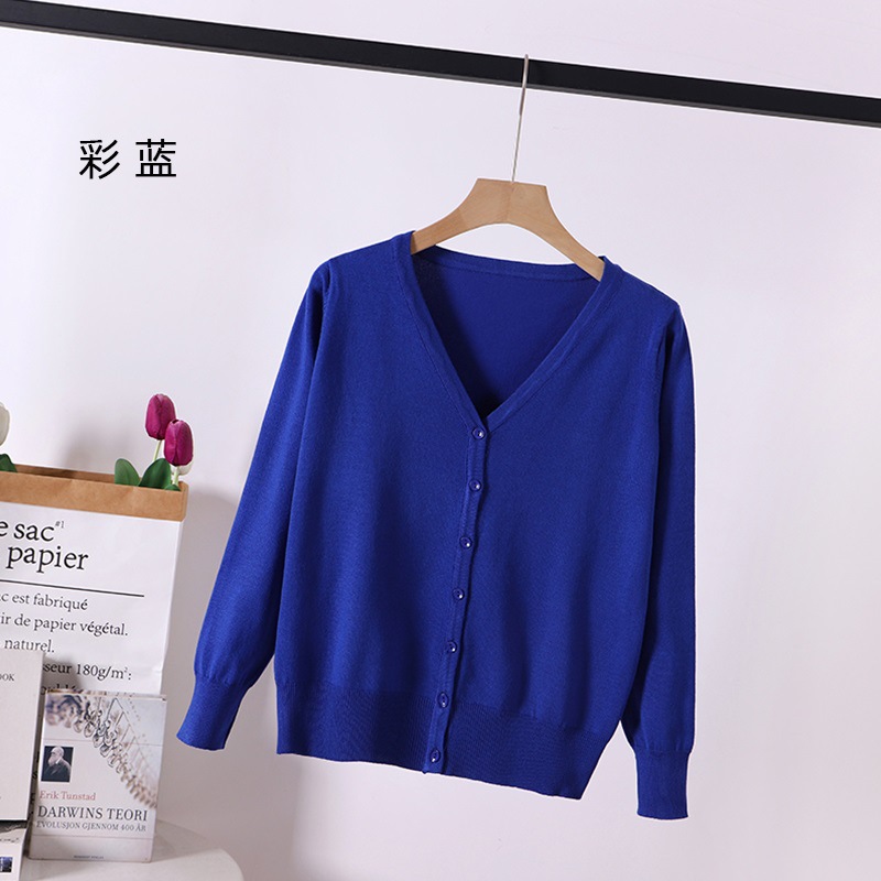 春秋新款气质针织开衫春夏宽松大码女装纯色丝光棉空调衫外套上衣